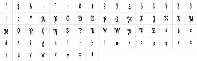 Gingerbread Victorian Regular  glyph index