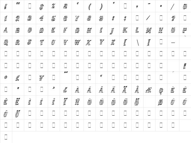 Emphasis LET Plain  glyph index