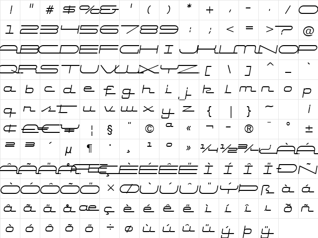 Starliner BTN Oblique  glyph index