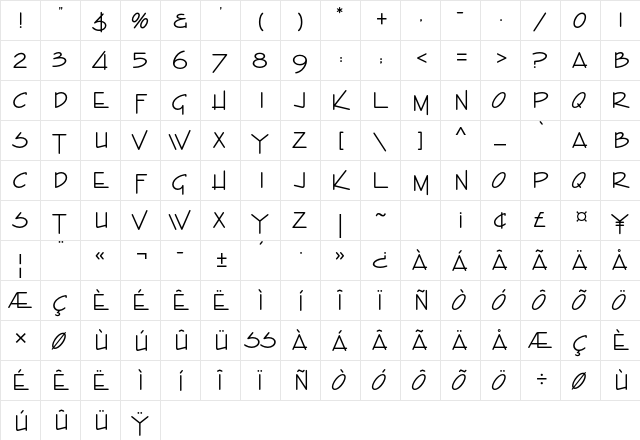 Enviro Std Regular  glyph index