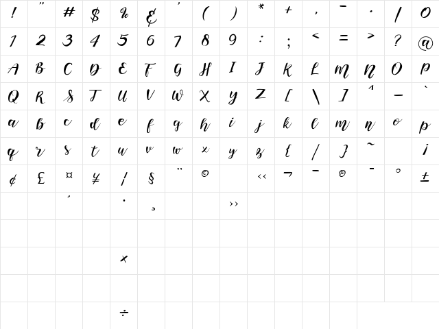 The lottus Regular  glyph index