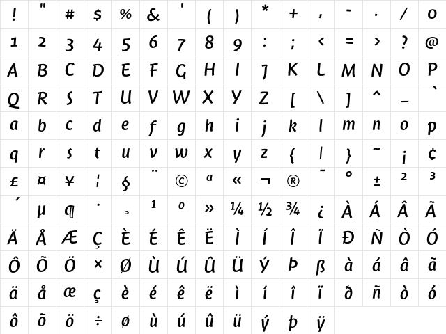 Jambono-Regular Regular  glyph index