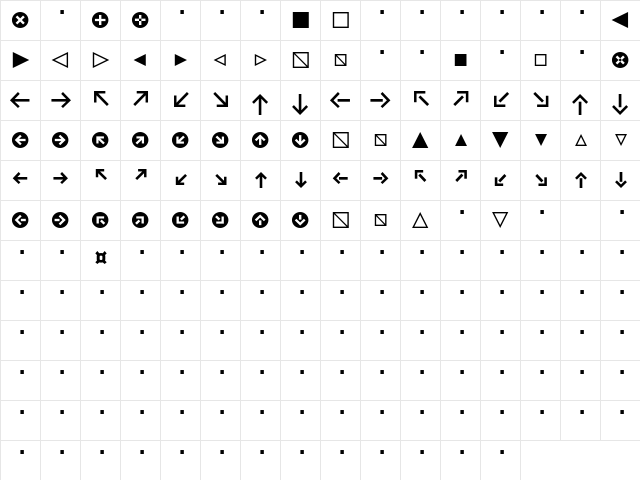 Klavika Arrows Bold  glyph index