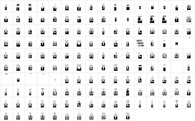 Hollywood X Regular  glyph index