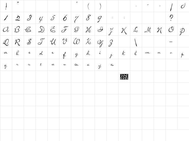 Penstyle Regular  glyph index