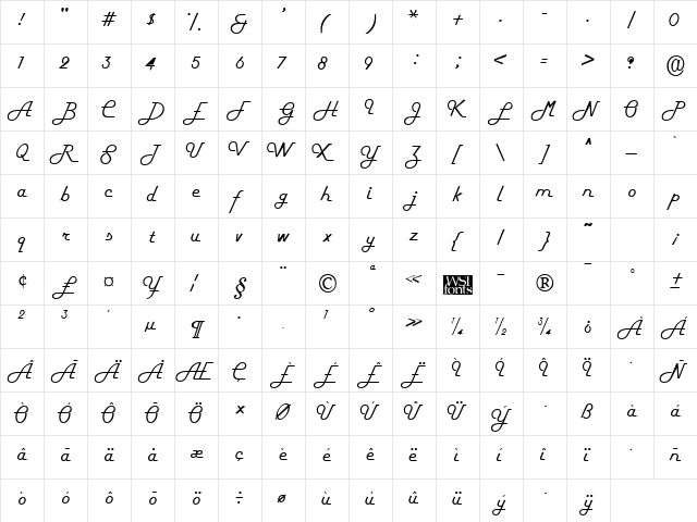 Fifties Regular  glyph index