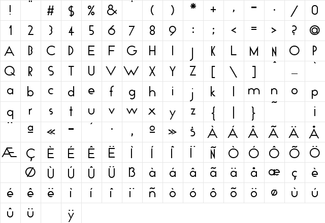Geo Regular  glyph index