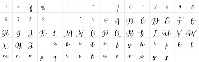 Estafet Letter Script Med Regular  glyph index