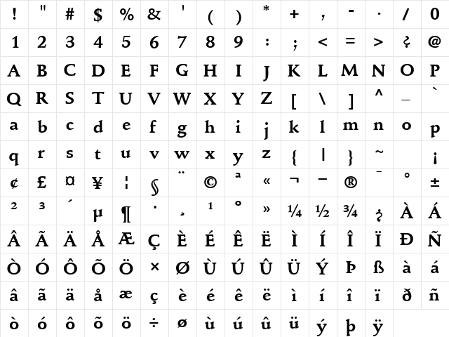 DeutchSSK Bold  glyph index