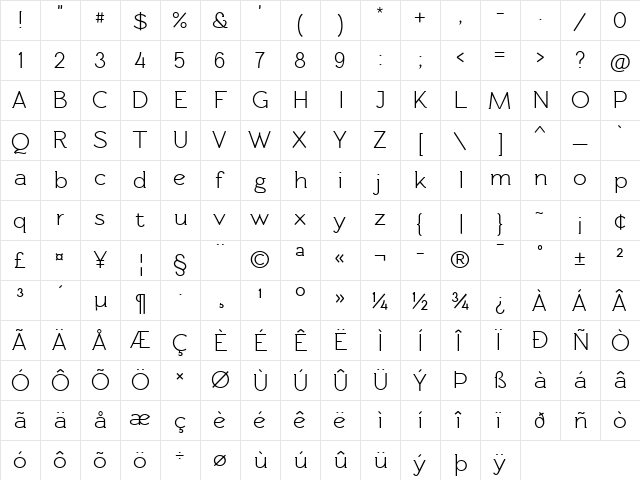 Rawengulk Demibold  glyph index