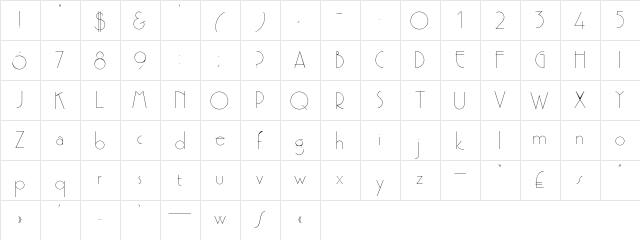 PremiumThin Regular  glyph index