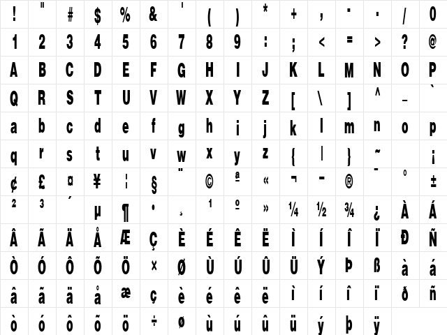 Fire Regular  glyph index