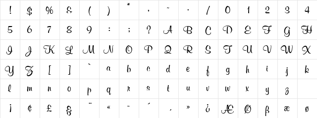 Murray Becker Bold  glyph index