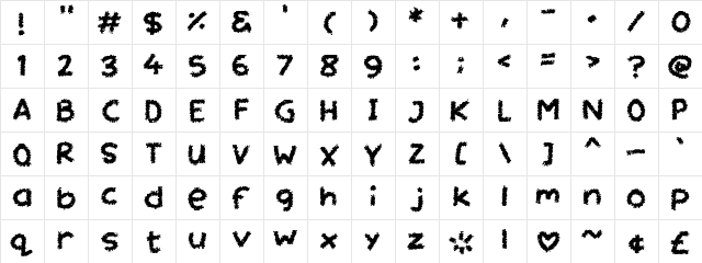 Miss Chalkboard Regular  glyph index