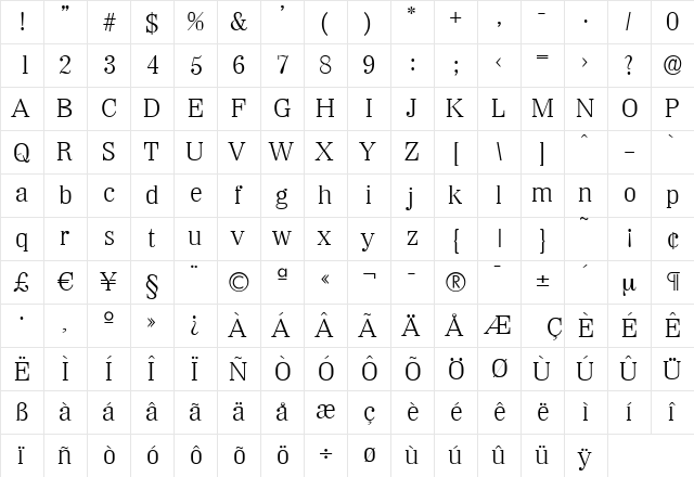 FredBecker-Light Regular  glyph index