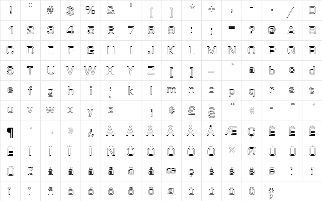 EurostileTMedOu1 Regular  glyph index
