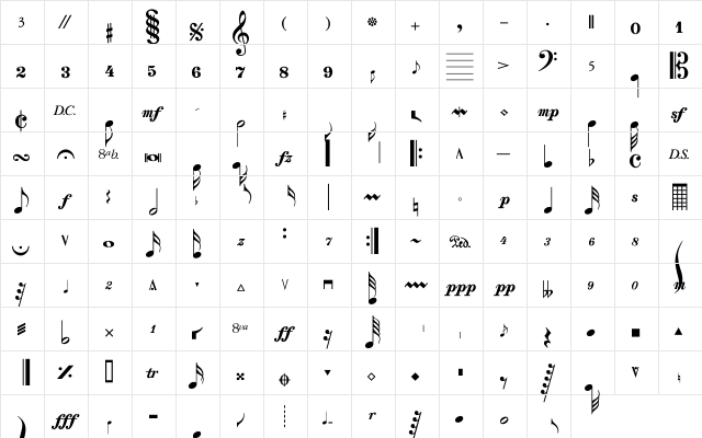 Cantata Regular  glyph index