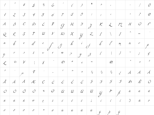 Miama Regular  glyph index
