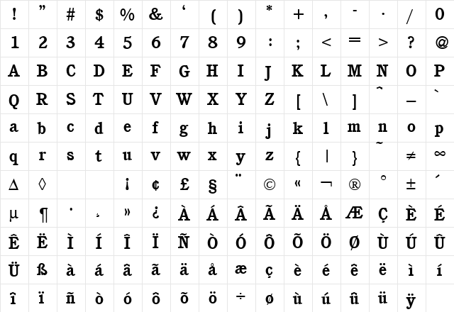 CushingNova Bold  glyph index