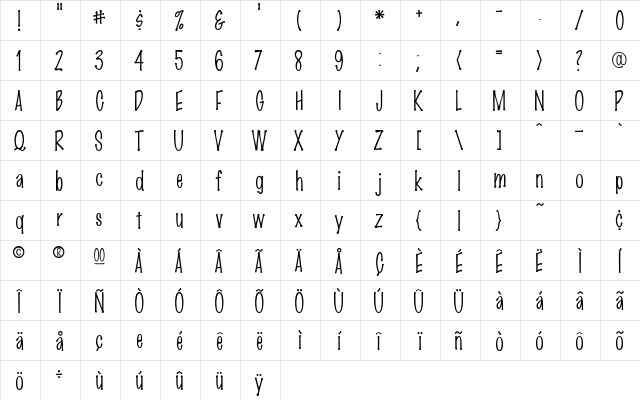 MarkerBoardLightSSK Regular  glyph index
