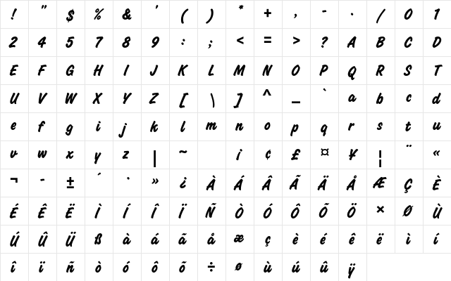 Challenge Bold Std Regular  glyph index