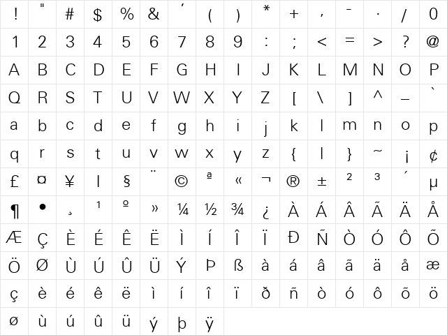 USALight Regular  glyph index