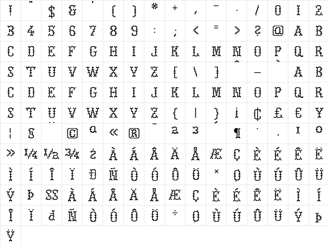 GretelStrong Light  glyph index