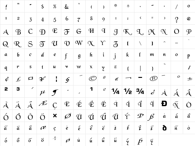 White Regular  glyph index