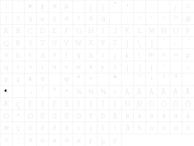 ArcherPro Hairline  glyph index