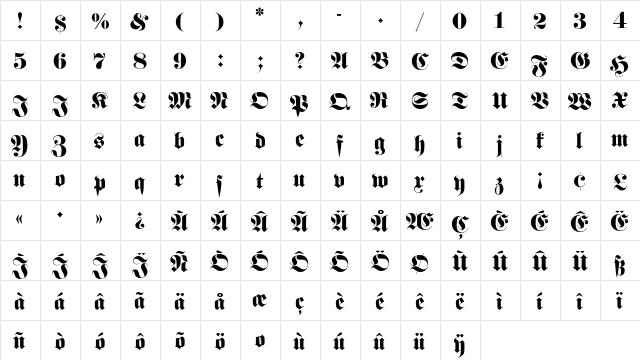 FrakturEF Bold  glyph index