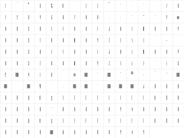 Barcode Regular  glyph index