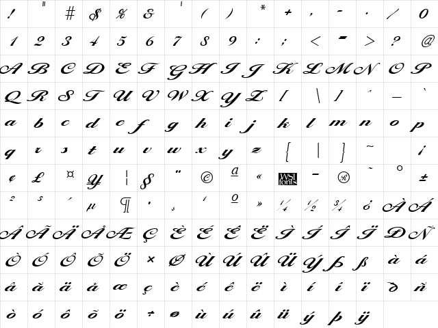Larisima Bold  glyph index