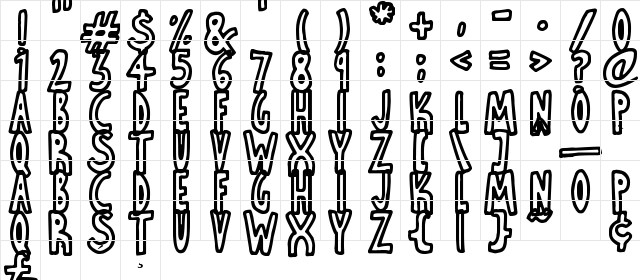 Thin Toon Outlines Regular  glyph index