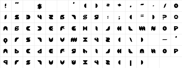 Pacmania Regular  glyph index