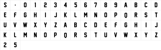 New Athletic M54 Regular  glyph index