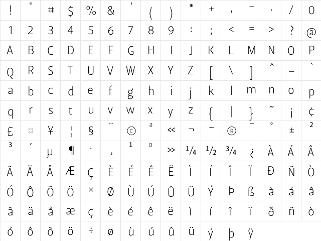 Leitura Sans Grot 1  glyph index
