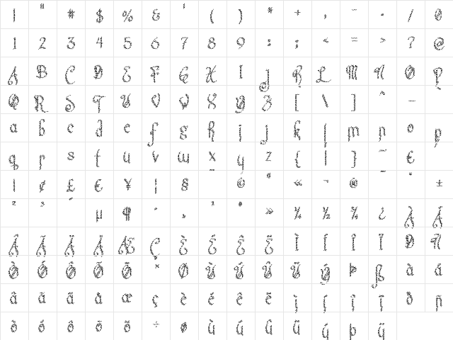 CupieDoll 'Buckshot' Regular  glyph index