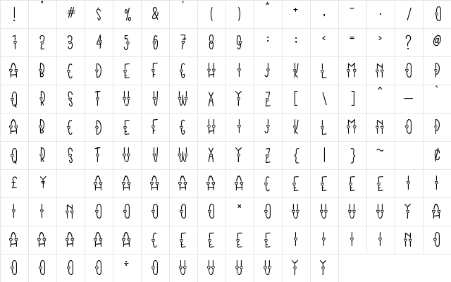 Merisa Regular  glyph index