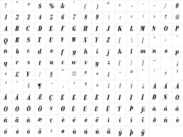 RecitalSSK Bold Italic  glyph index
