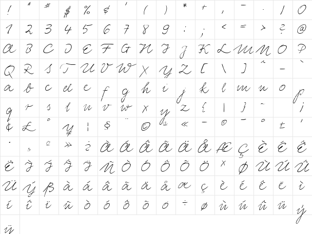 Elisa Linotype Regular Regular  glyph index