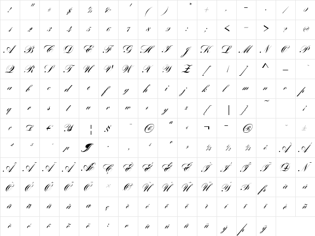 BayScript Regular  glyph index