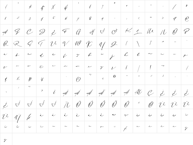 Sieralova Regular  glyph index