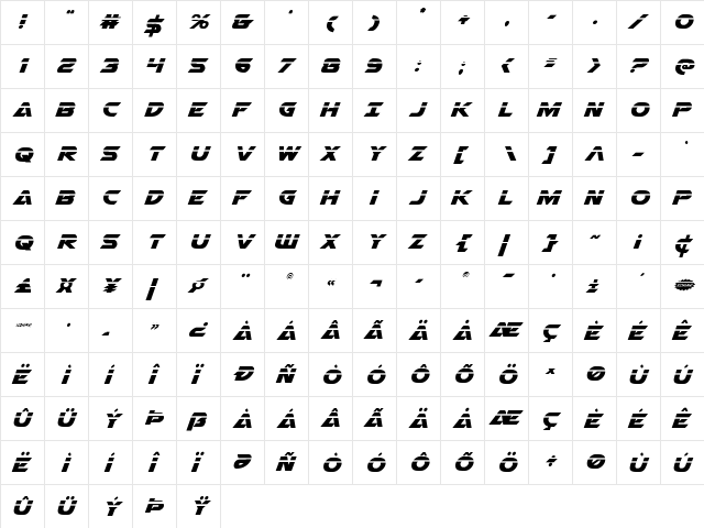 Airstrike Laser Regular  glyph index