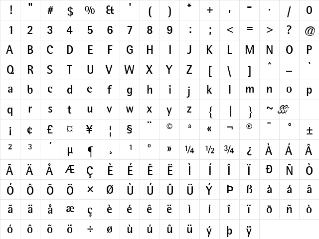 Libre Semi Sans SSi Bold  glyph index