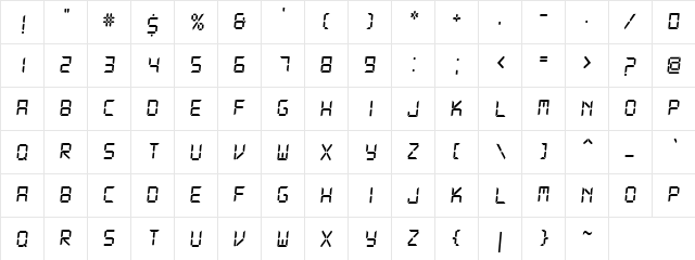 DS-Digital Italic  glyph index