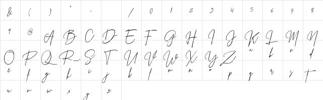 Prestige Signature Script  Demo Regular  glyph index