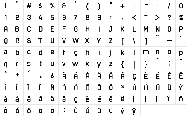 cuyabra Bold  glyph index