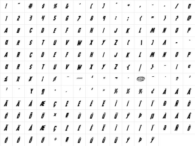 Grim Ghost College Italic Italic  glyph index