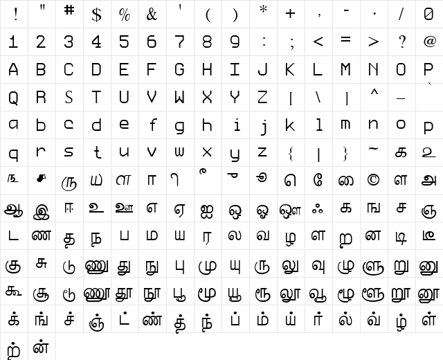 MylaiTSC Regular  glyph index