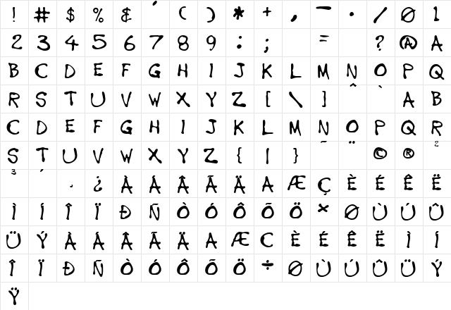 ArcadeAmerica Regular  glyph index
